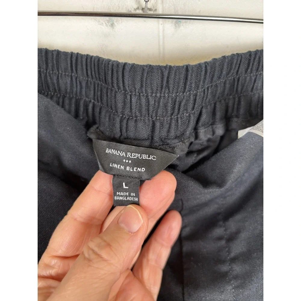 Banana Republic Pants Large Linen Blend Cropped Wide Leg Black Pull On